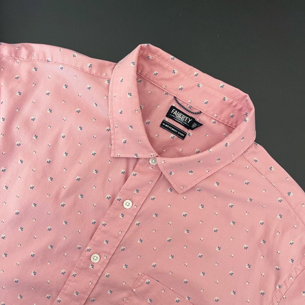 Faherty Movement Shirt Mens XXL Pink Button Up All Over‎ Print Stretch Supima